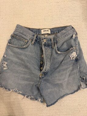 Agolde Light Blue High-Rise Button-Fly Denim Cutoff Shorts